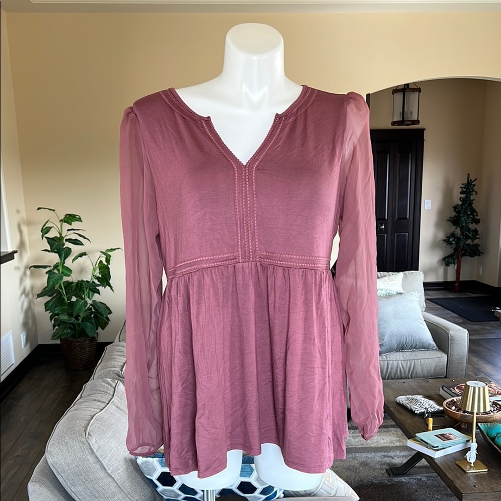 Torrid Womens Dusty Rose Long Sleeve Peasant Top